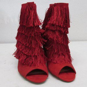 Hot Tomato Red Open Toe Fringe Ankle Boots